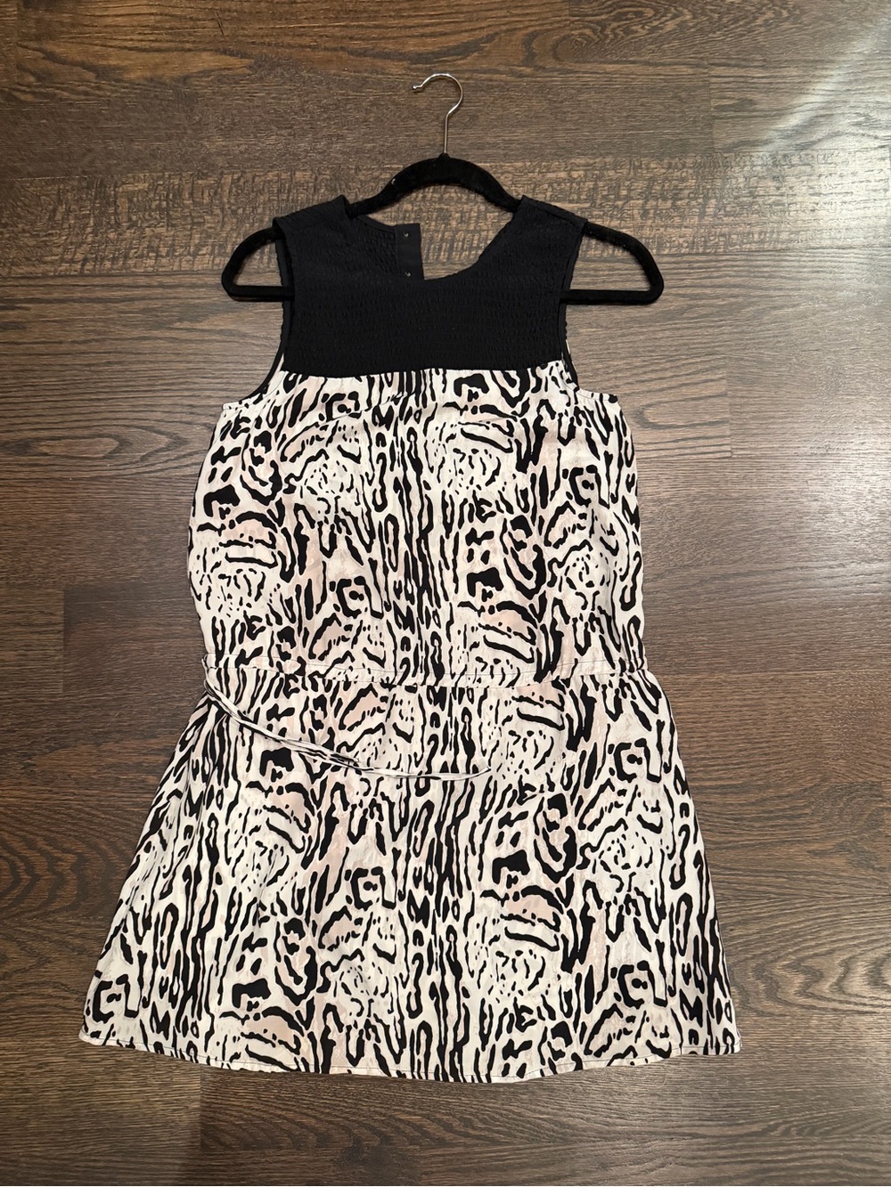 Joie Silk Black and Cream Animal Print Sleeveless Dress